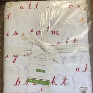 NWT, Never Opened Pottery Barn “All is Calm” Organic Cotton Queen Sheet Set